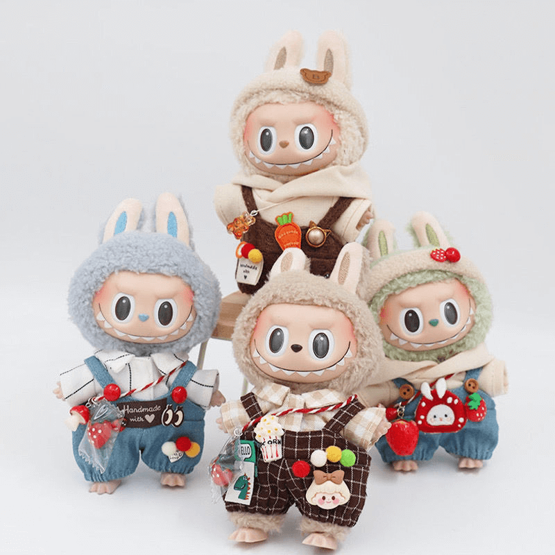 A lineup of rare Labubu variants, including fashion collabs and custom outfits