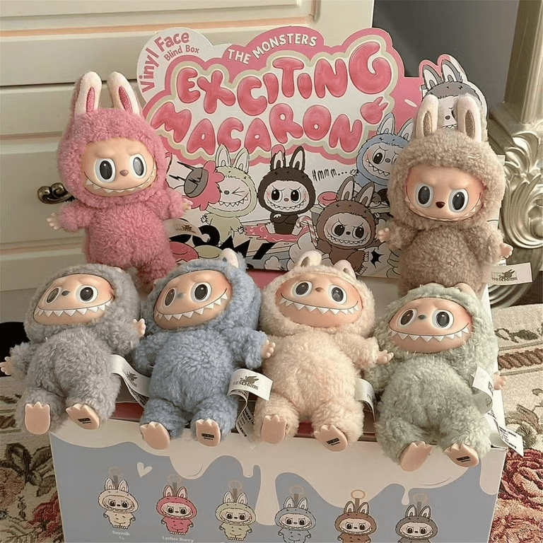 A lineup of Labubu figures in different colorways and costumes