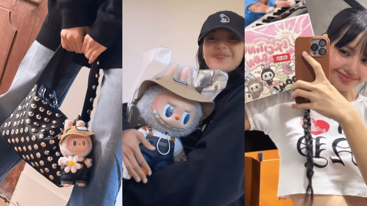Lisa from BLACKPINK walking through airport with Labubu bag