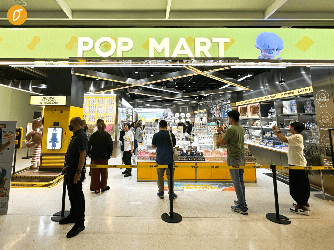 Pop Mart store with Labubu displays attracting crowds