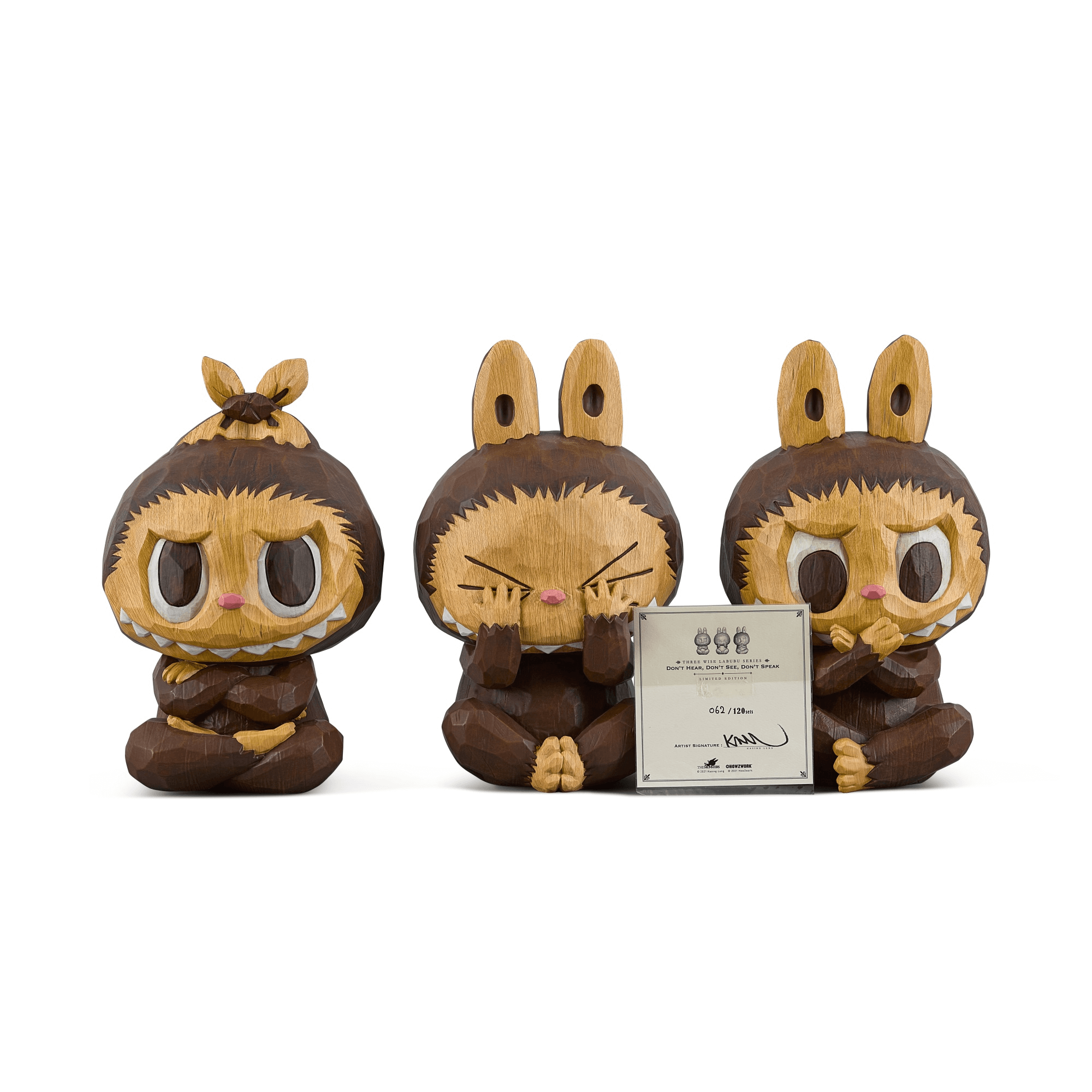 The Three Wise Labubu set: Don't Hear, Don't See, Don't Speak, displayed together
